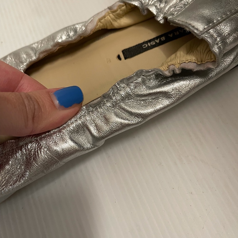 Zara Basic Silver Flats With Peep Toe - image 4